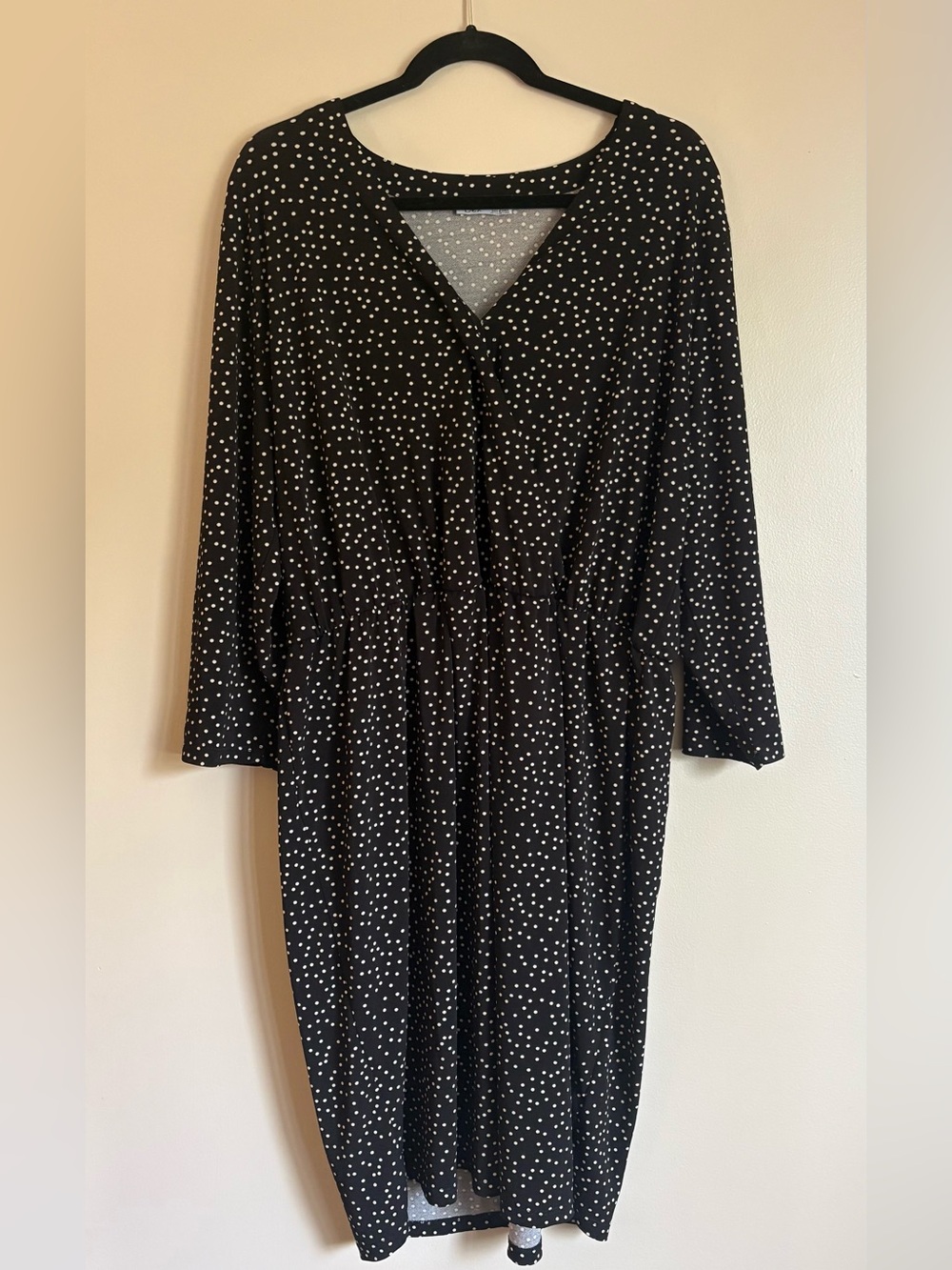 Dex Black and White Polka Dot Long Sleeve Dress